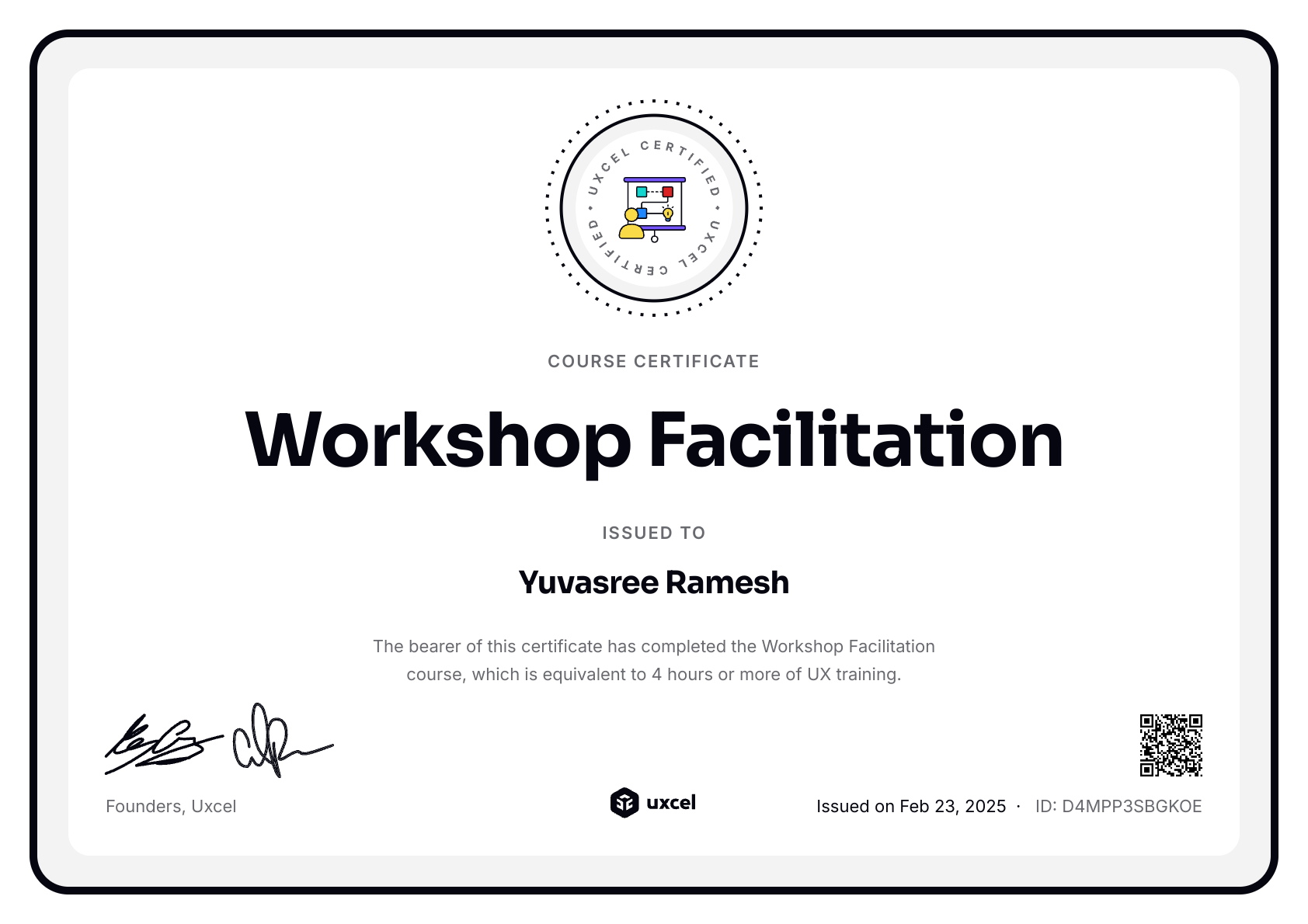 Yuvasree Ramesh's certificate